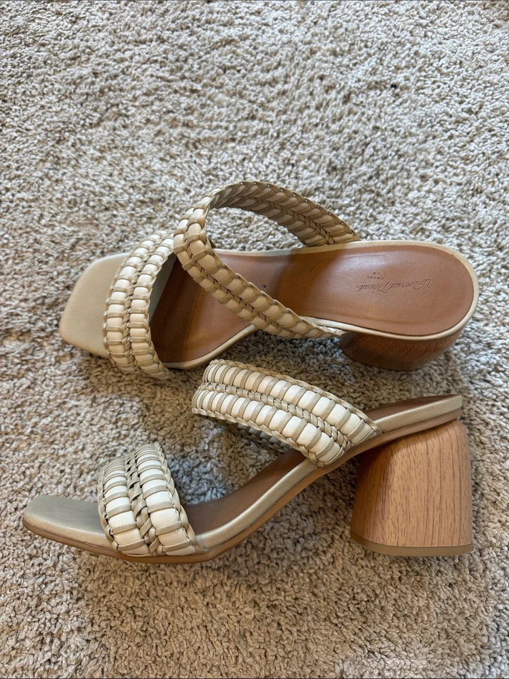 Universal Thread Braided Double-Strap Beige Slide Heels